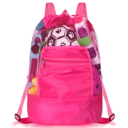 O-Kinee Saco de praia dobrável, mochila de malha para crianças, armazenamento para o ar livre natação piscina viagens toalhas brinquedos