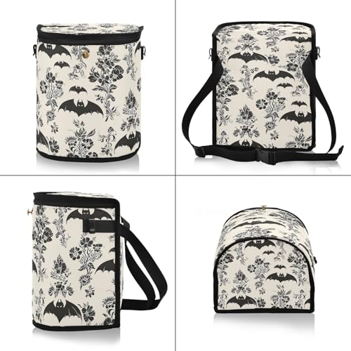 Image of senya Car Trash Can Car Garbage Can Car Waste Basket,Leak-Proof Car Trash Bin, Car Trash Hanging Car Accessories Gothic Floral and Bat Interior Car Organizer Bag