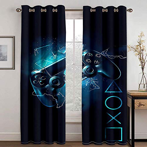 Gabapipa® Rideaux Salon Lot de 2 Lumière Bleu-Violet Gamer Manette de Jeu Opaque Moderne Rideau Isolant Thermique Rideau Occultant pour Chambre Salon Rideau Fenetre 117 x 229 cm (LxH) Cover