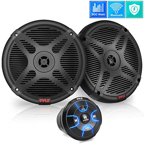 6.5'' Dual Marine Speakers Kit - Waterproof-Rated w/Amplified Bluetooth Remote Control Receiver