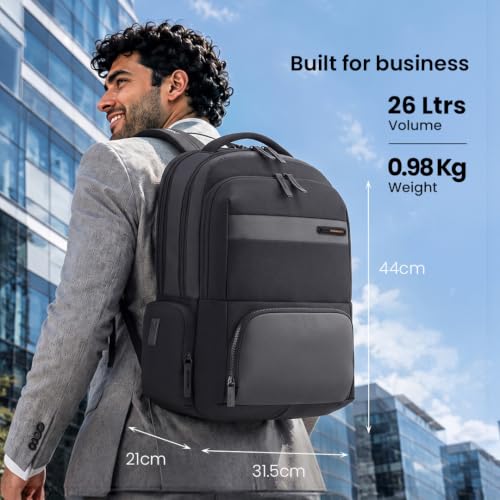 Image of American Tourister Verve 17 inch Laptop Backpack | USB Charging Port | Smart Trolley Sleeve | Hidden Pocket | Tractum Suspension Straps | Office Bag for Men and Women | 1 Year Global Warranty