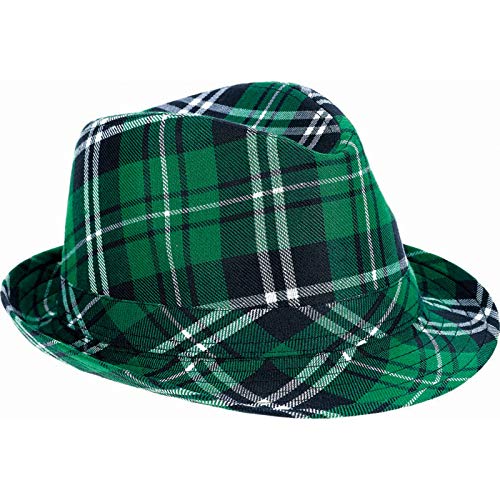 Zhzrche Green St. Patrick's Day Plaid Fabric Fedora Hat - Irish Costume Hat, Large