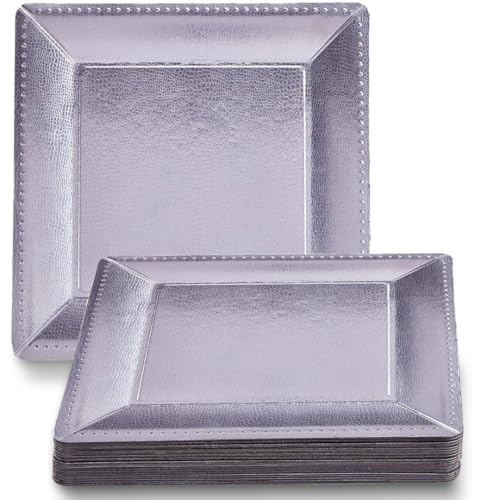 Silver Square Charger Disposable Paper Plates - 13