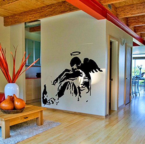 Adesivo Murale Gigante Banksy – Angelo Caduto Con Bottiglia, 70x58 Cm, Vinile Opaco, Rimovibile, Per Pareti E Arredo