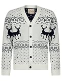 Tokyo Laundry Merry Christmas Herren-Strickjacke, nordischer Fair-Isle-Stil, Hirsche - Ecru, S