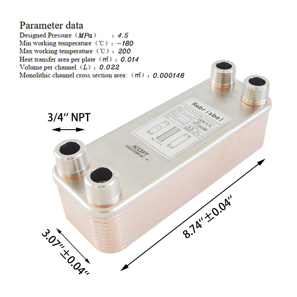 Intercambiador De Calor De Placas De Acero Inoxidable B3-12-20 Con Conexión De 4 X 3/4 Pulgadas Calefacción Solar De 45 KW (PWT
