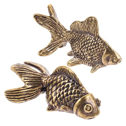 OUNONA Escultura de Pez Dorado Vintage de Latón, Conjunto de 2 Figuras Decorativas para Hogar y Oficina, Estatuas Retro de Feng Shui para Decoración de Mesa y Acentos Decorativos
