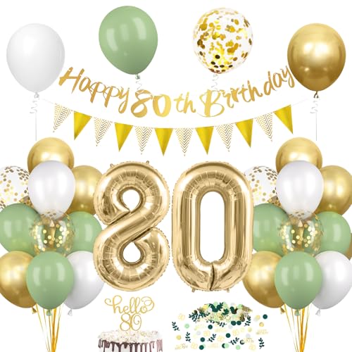 80. Geburtstagsdeko Salbeigrüne Deko 80 Geburtstags Frau Mann 80er Geburtstag Luftballon mit Girlande Geburtstags Tortendeko Grün Gold 80 Jahre Frau Geburtstag Avocado Grüne Party Ballon