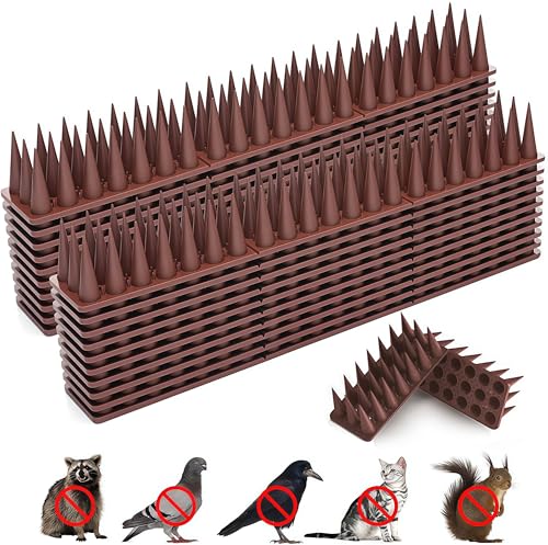 BORHOOD Bird Spikes 20 Pack Pigeon Deterrent for Small Birds Raccoon Cats Defender for Outside to Keep Squirrel Away Plastic Fence Spike for Railing and Roof-Brown