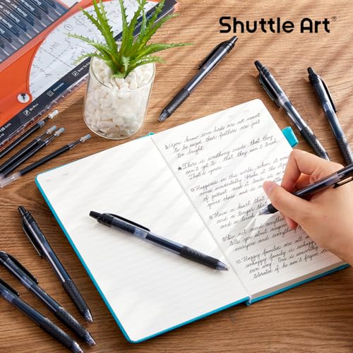 Image of Shuttle Art Black Gel Pens, 48 Pack(20 Pens with 28 Refills) Retractable Medium Point Rollerball Gel Ink Pens Smooth Writing with Comfortable Grip for Office School Home Work