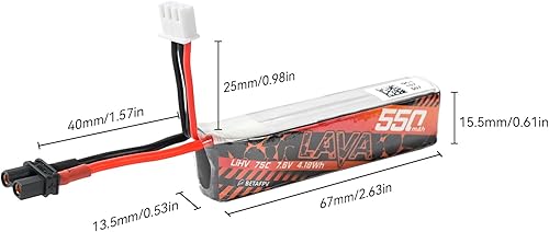 Miniatura 3 de BETAFPV Batería LiHV Lipo de Lava 550mAh 2S 7.6V 75C con conector XT30, batería recargable FPV Drone Lipo, para 2S FPV Racing Whoop Drone