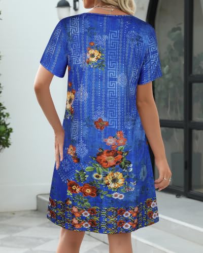 Image of Summer Dresses for Women V Neck Casual T Shirt Sundress with Pockets