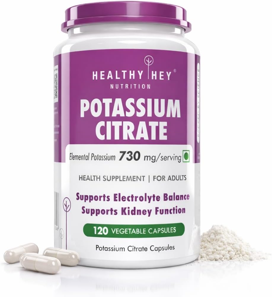 HealthyHey Nutrition Potassium Citrate 730mg - Vegetable Capsules 120 Count (Pack of 1)