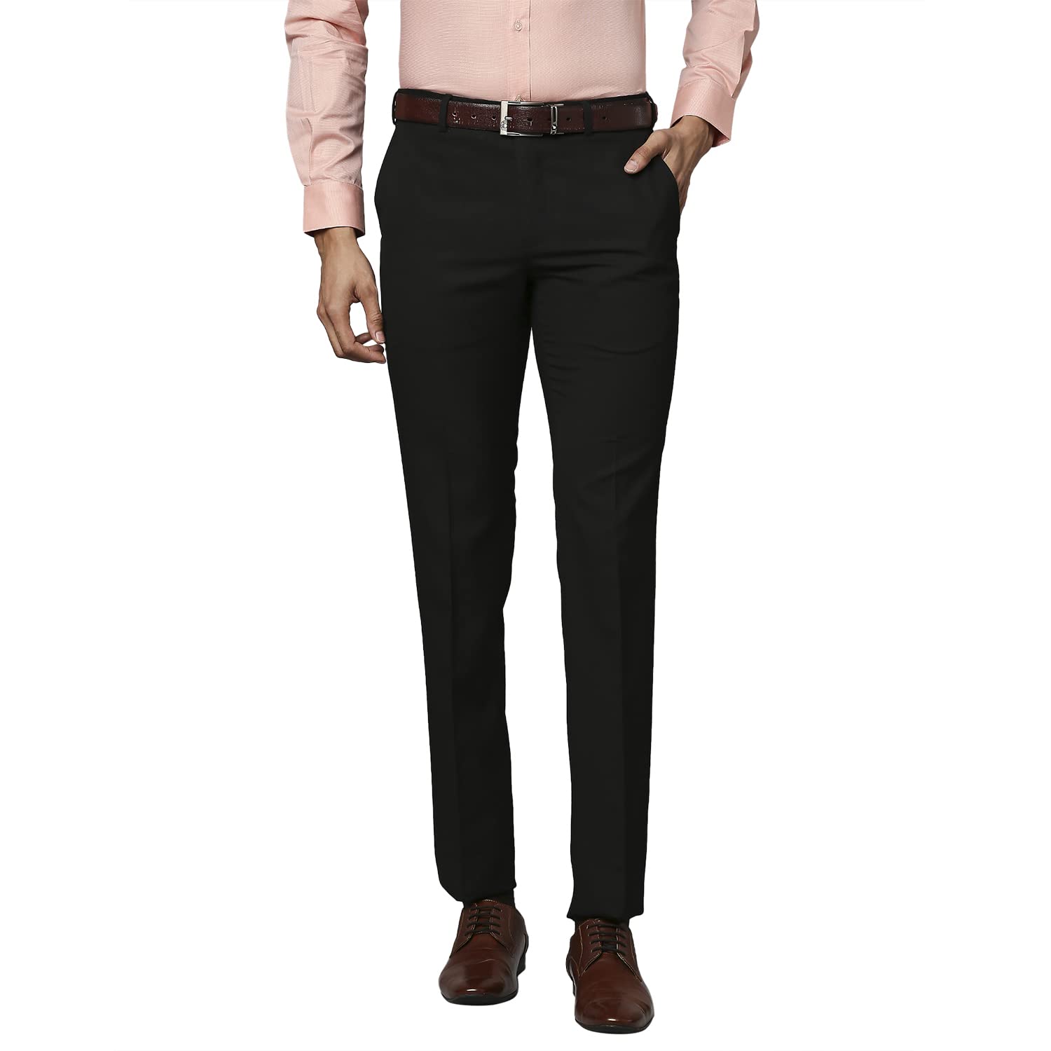 Men's Polyester Blend Solid Pattern Slim Fit Flat Front Formal Trouser