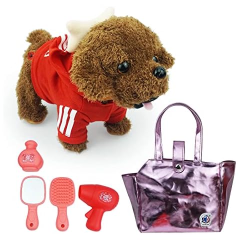 RedCrab Electronic Puppy Dog Toy Pet with Handbag for Kids, Interactive Puppy Toy Pet with Walking,Barking and Tail Wagging,Pretend Dress Up Gift Dog for Age 3+ Chirldren Girls and Boys Cover