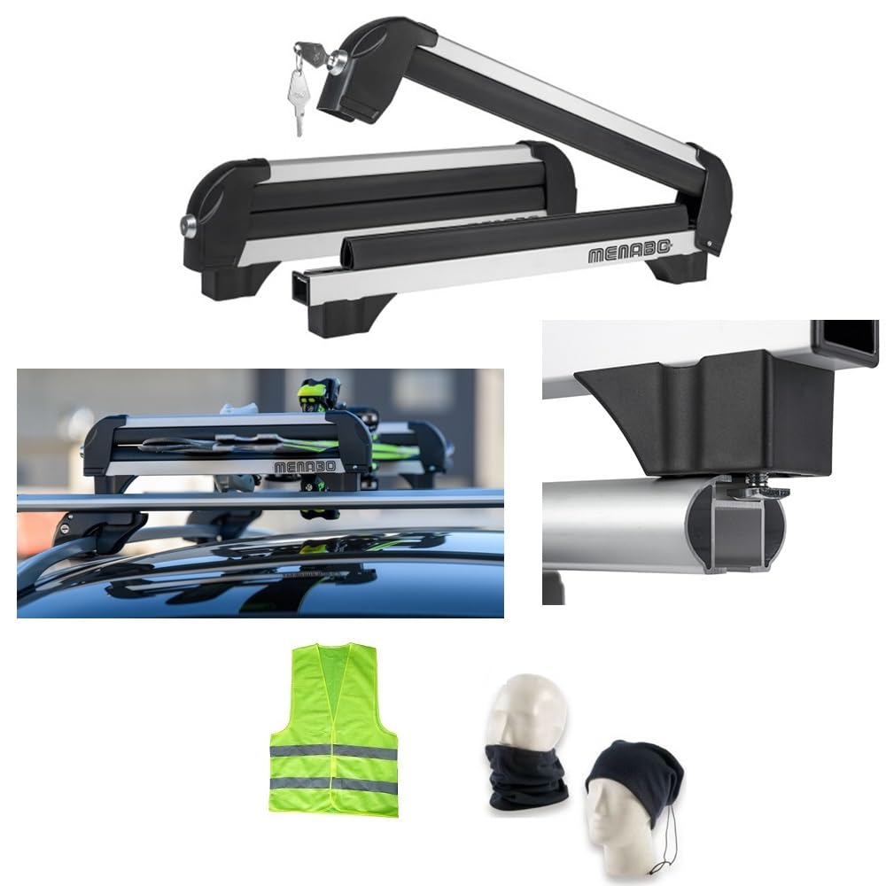COMPATIBILE CON ALPINE PORTASCI PER BARRE DA TETTO AUTO PORTA SCI ICEBERG 4 IN ALLUMINIO OMOLOGATO ATTACCO PER 4 PAIA DI SCI O 2 PORTA SNOWBOARDS MAX 28KG