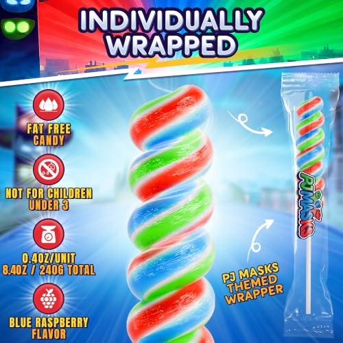 Image of PJ Masks Lollipops Swirl 20Pk - Pj Masks Birthday Party Supplies For PJ Mask Candy Bag, PJ Mask Party Favors & PJ Mask Pinata
