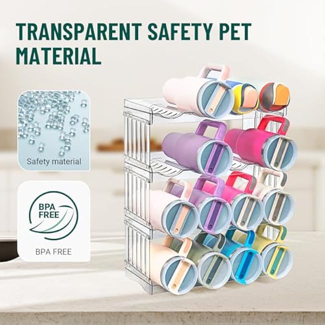 Water Bottle Organizer for Full Stanley 40 oz Tumbler with Handle, Cabinet Kitchen Pantry Organizers and Storage for Owala Stanley Cup Accessories Holder, Patented Stackable Tumbler Organizer Gifts