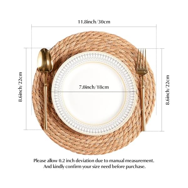  Round-Woven-Placemats-Boho-Rattan-Placemats-Natural-Water-Hyacinth-Placemats-Farmhouse-Weave-Place-Mats-Rustic-Braided-Wicker-Table-Mats-for-Dining-TableHomeWedding-12-inch-Set-of-10
