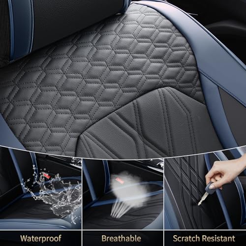 Image of FLORICH Leather Front Car Seat Covers Waterproof Durable Front Seat Protector for Cars Luxury Breathable Vehicle Seat Cover Interior Decoration Universal Fit for Most Car Truck SUV, Blue&Black