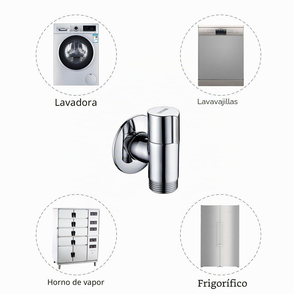Appliance Valve - Válvula de esquina de pared para lavavajillas, conexión de agua G1/2" a G3/4" (cromado)