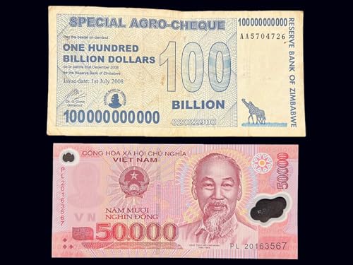 Vietnam 50000 Dong Banknote & 100 Billion Dollar Agro Cheque Zimbabwe Currency