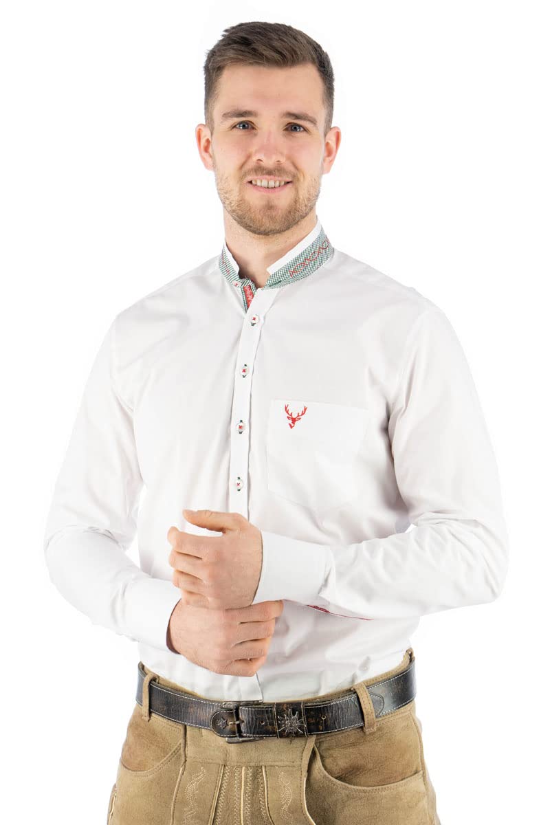 OS Trachten Herren Hemd Langarm Trachtenhemd mit Stehkragen Cereba