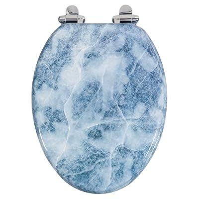 Angol Shiold Elongated Toilet Seat Molded Wood Toilet Seat with Quietly Close and Quick Release Hinges, Easy to Install also Easy to Clean (Elongated, Blue Marble)