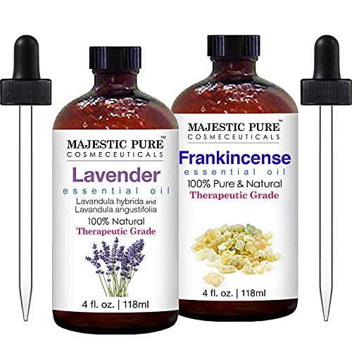 Majestic Pure Lavender Essential Oil with Frankincense Essential Oil - 100% Pure and Natural, Therapeutic Grade Oils â€“ 4 fl oz Each