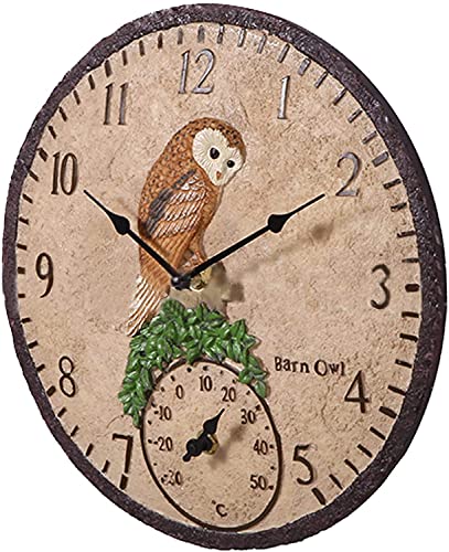 Tuinklok weerbestendige buitenklok tuin, retro hars wandklok met thermometer voor binnen en buiten mute tuin klokken… - Image 5