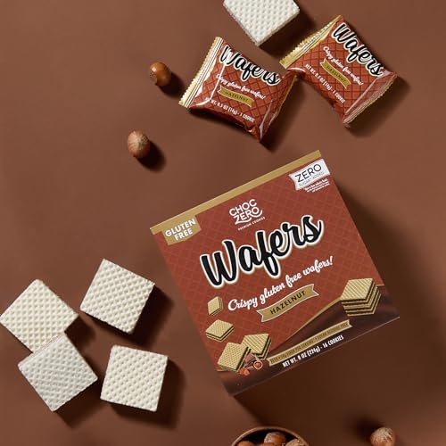 Image of ChocZero Sugar Free Hazelnut Wafer Cookies, No Sugar Alcohols, Keto, Gluten Free, High Fiber, 16 Count, 8 oz Box