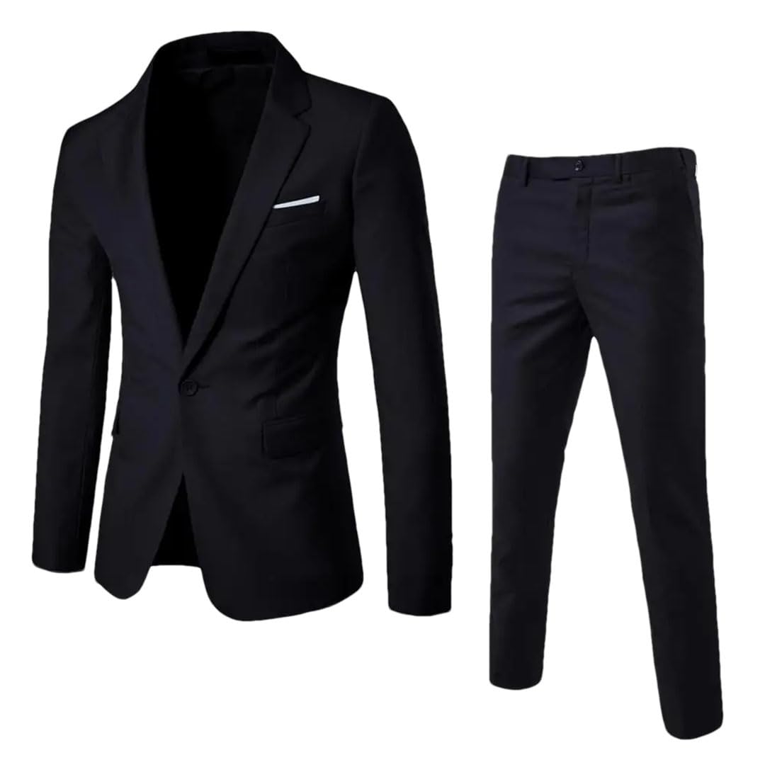 Set da uomo slim fit business completo risvolto singolo bottone cappotto pantaloni con tasche abbigliamento da lavoro