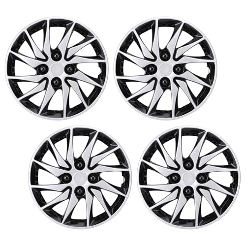 RiToEasysports Juego de 4 tapacubos de plástico ABS de 14 pulgadas, ajuste universal para Felicia Sprint Escort, protege las ruedas y mejora el estilo (plateado y negro)