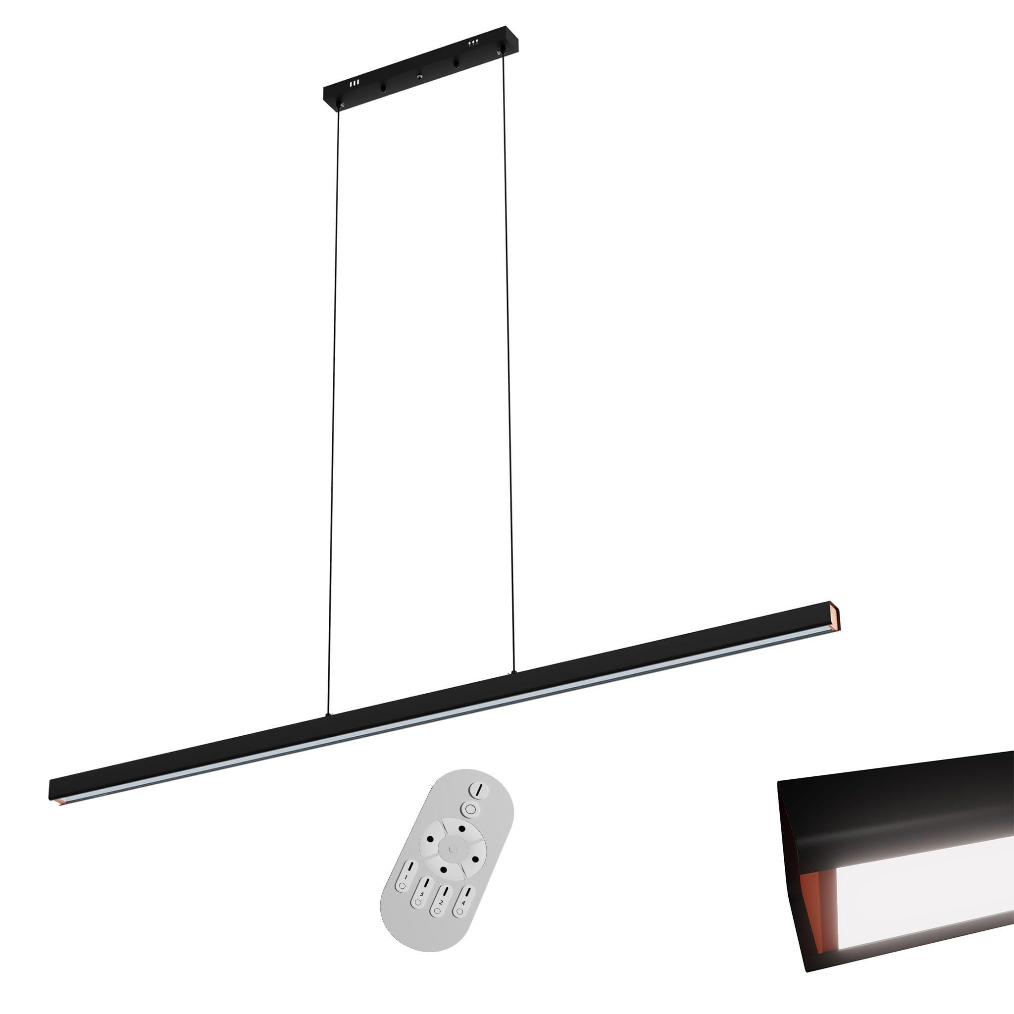 YRHome Nowoczesna lampa wisząca LED, 60 W, ściemniana, z regulacją wysokości, lampa wisząca z pilotem zdalnego sterowania, liniowa konstrukcja, lampa sufitowa do salonu, kuchni, sypialni, biura