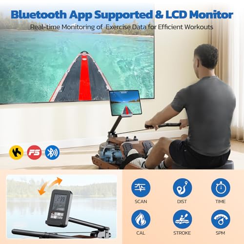 Image of Dripex Water Rowing Machines for Home, Foldable Row Machine with 400LBS Weight Capacity, Rower Machine with Dedicated LCD Monitor, Comfortable Seat, Bluetooth App Compatible for Home Gym Exercise