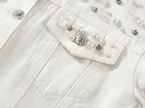 Cylady Womens Pearl Denim Jacket Oversize Rhinestone Fashion Jean Jacket Coat #TOP1