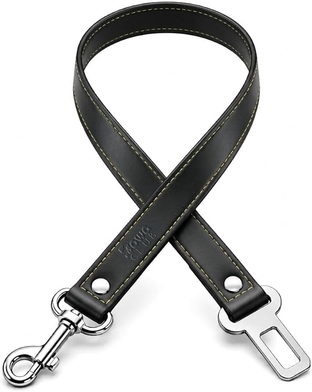 Cinturón de seguridad para perro de cuero genuino para automóvil, conducción segura sin distracciones, diseño resistente con hardware de grado militar, arnés para mascotas pequeñas, medianas y grandes (negro, 30 pulgadas)