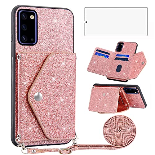 Étui portefeuille Samsung Note 20 5G Asuwish rose avec protège-écran et bandoulière