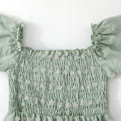 LYSmuch6-14T Tween Girl Short Sleeve Dress Ruffle Polka Dresses Kids Concert Square Neck Solid Frocks3