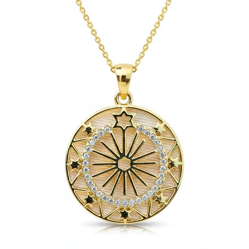 Collier médaillon céleste soleil argent doré LKBEADS de 20mm pour illuminer votre style au quotidien