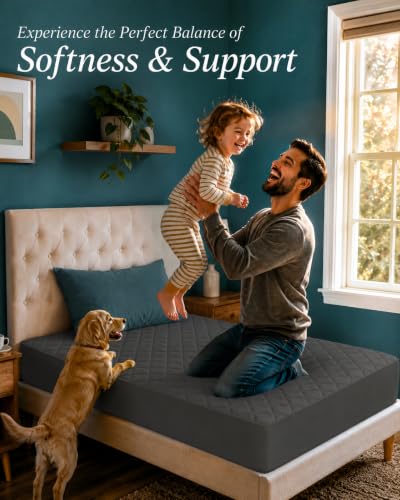 Image of Quilted Fitted Mattress Pad, Twin Mattress Protector Topper with Deep Pocket Stretches up to 16 Inches, Machine Washable Mattress Cover by Utopia Bedding (Grey)