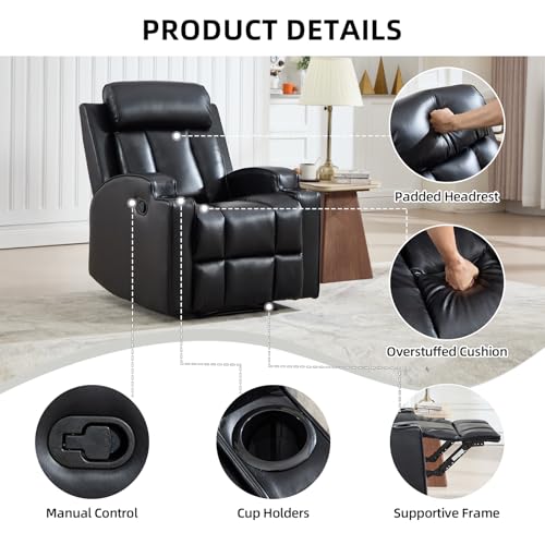 Sillón reclinable manual cuero sintético negro miniatura 3