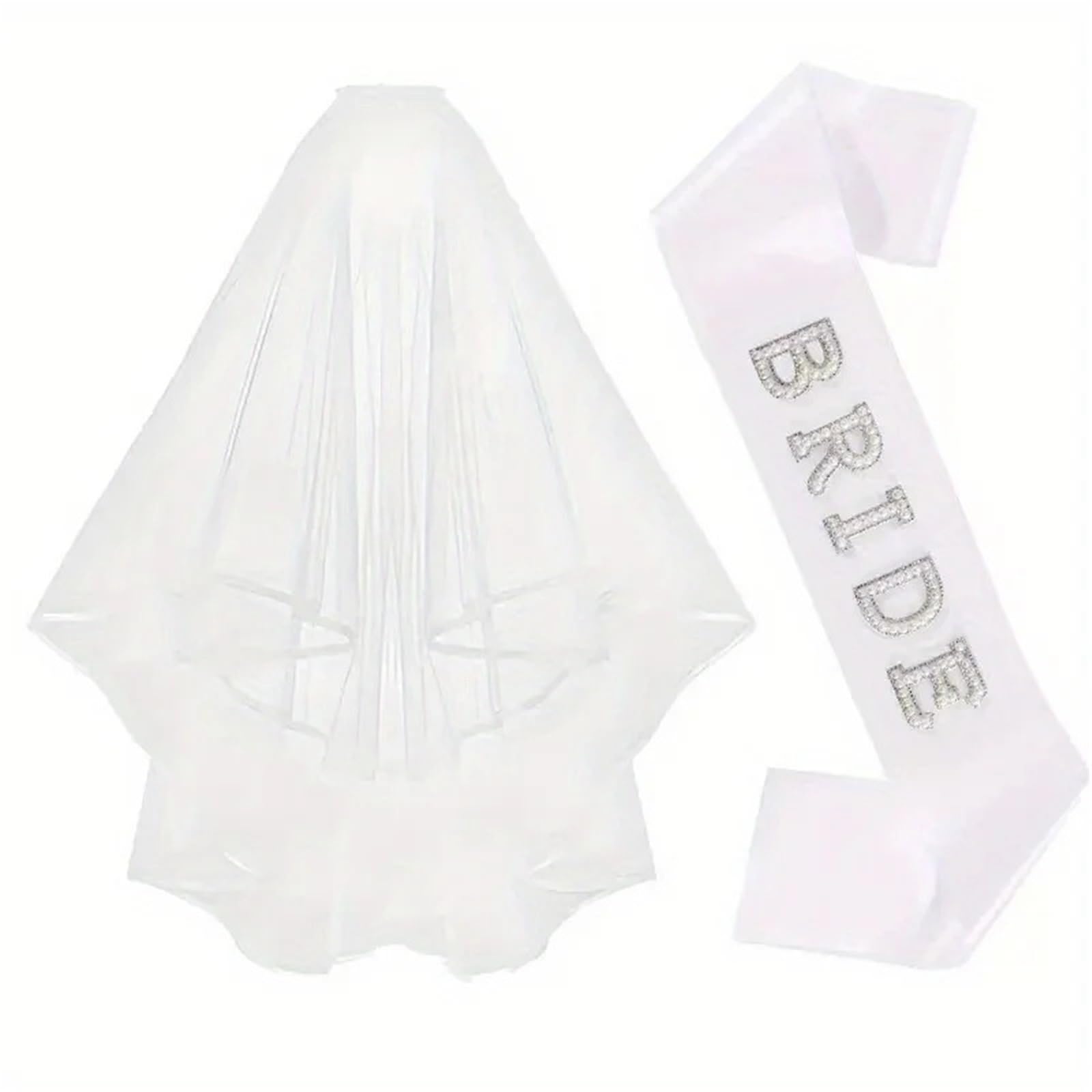 2 pezzi di fascia da sposa, velo bianco da sposa for matrimonio, fascia in raso di perle, decorazioni for feste di addio al nubilato