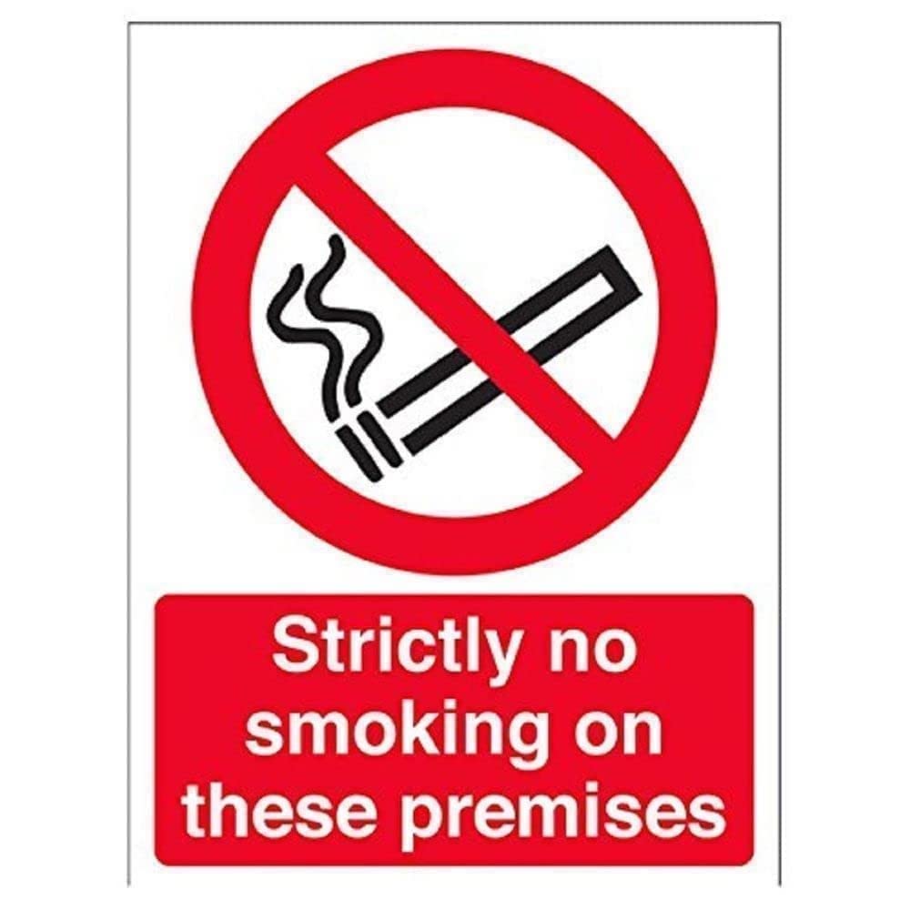 Vsafety 57049AN-W Strictly No Smoking On These Premises Prohibition Sign - 150mm x 200mm - Self Adhesive Window Sticker, Black/Red