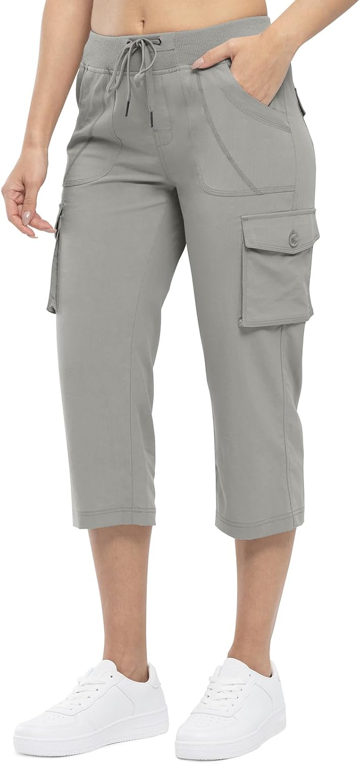 TBMPOY Womens Cargo Capris Lightweight Hiking Pants 6 Pockets Quick Dry Casual Outdoor Trip Loose Shorts Cropped Cotton - Image 2