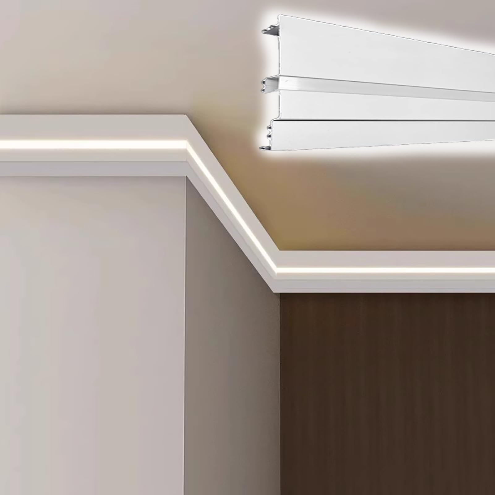 Profili per Strisce Led Canale di Modanatura per Illuminazione Indiretta a Led, Profilo di Modanatura a Corona per Strisce Luminose a Led,System di Illuminazione per Soggiorno/Camera da Letto/Teatro(1