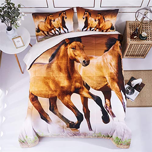 HIG 3D Bedding Set 3pc Queen Size Running Steed Animal Print Comforter Set