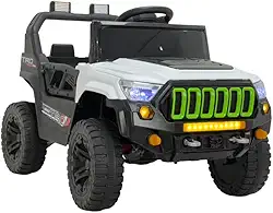 Bang Toys - Jipe Elétrico Infantil Titan XR 12V - com Portas que Abrem, Luzes de LED, Sons, Entrada USB/MP3, Controle Remoto - Suporta até 30kg - Cor Branco