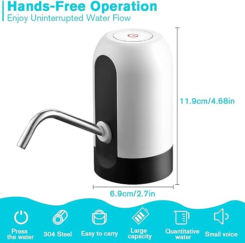 Miniatura 2 de Dispensador de agua recargable USB de 5 galones, bomba de agua potable eléctrica portátil para jarras de 3 a 5 galones con interruptor automático y