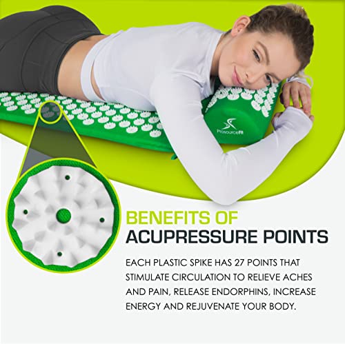 ProsourceFit Acupressure Mat and Pillow Set for Back/Neck Pain Relief and Muscle Relaxation, Large - Green/White by ProsourceFit - Image 3
